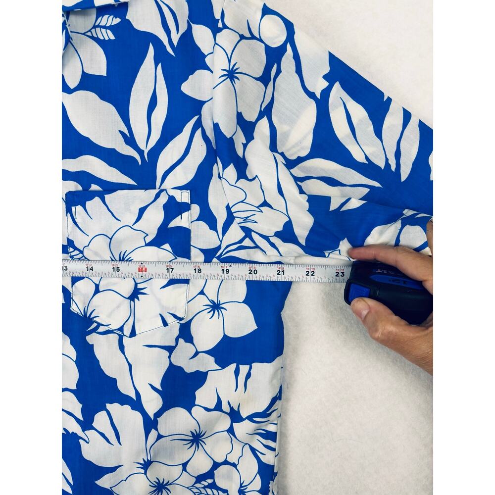 Vintage Hilo Hattie Hawaiian Shirt Mens Med Aloha Blue White Floral Made Hawaii - Picture 6 of 7